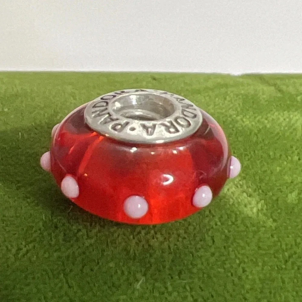 Pandora 925 ALE Seeing Spots Red Murano Glass White Dot Charm Bead 790633
